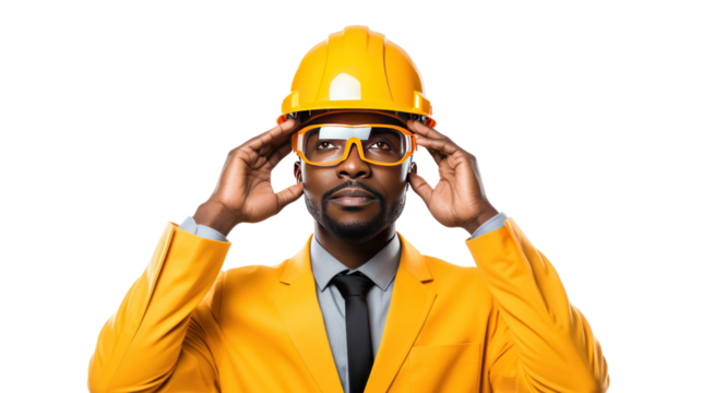 Attractive African American engineer isolated on transparent background,PNG image.