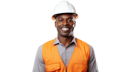 African American engineer smiling looking at camera isolated on transparent background,PNG image.