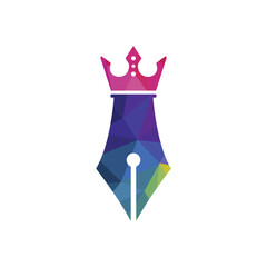King pen vector logo design. Royal Pen crown Logo design vector template.