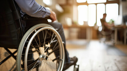 Obraz premium Empowered man in wheelchair exudes confidence, resilience, and independence.