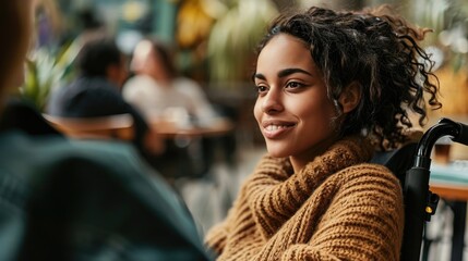 Resilient woman in wheelchair embodies confidence and determination.