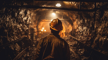 Miner working in underground mine, extracting valuable resources diligently.
