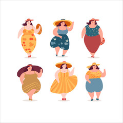 Obesity unhealthly women set people cartoon character vector set