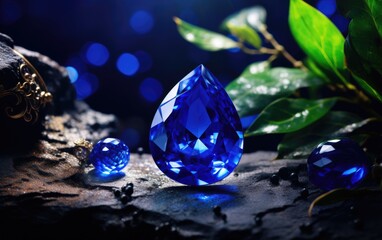 Sapphire, lapis lazuli Precious gemstone, beautiful shiny jewelry, luxury natural mineral gem, expensive decoration, expensive and rich gift, treasure
