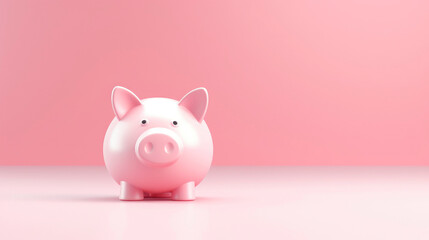 pink pig piggy bank minimalistic background with space for text - obrazy, fototapety, plakaty