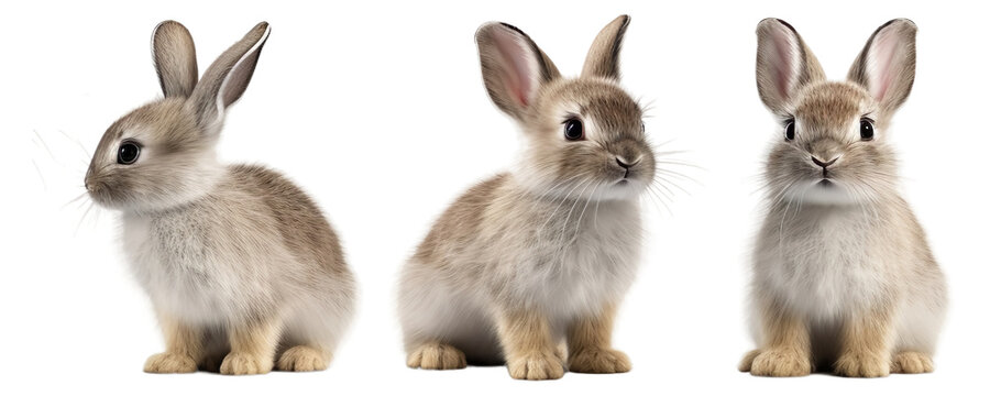 Group of rabbit multi pose, isolated on transparent of white background