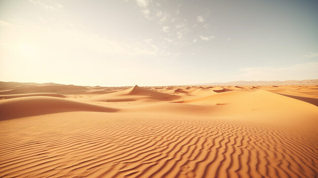 The wind raises the dust in Wadi Rum, Sahara or Arabian desert. Generative AI © Fuji