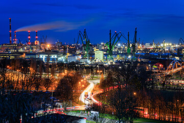 Shipyard areas in Gdansk at dawn. Poland - obrazy, fototapety, plakaty