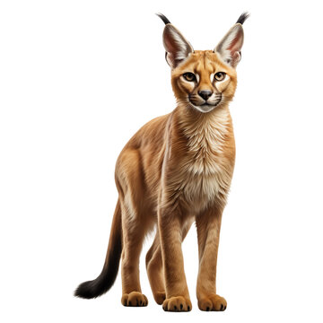 Portrait of caracal animal, isolated on transparent of white background