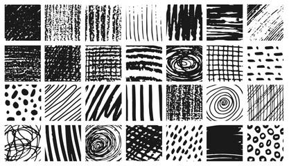 Vector set of scribble hatch textures. Grunge scrawls, charcoal scribbles, scratches, underline, circles and hatching effect. Each doodle element is united and isolated. - obrazy, fototapety, plakaty