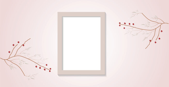 frame with pink background red cherry vector illustration
