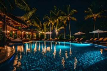 Fototapeta na wymiar swimming pool at night with tree