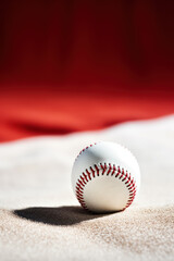 A close up of Ball of baseball, cinematic, blurred background with copy space