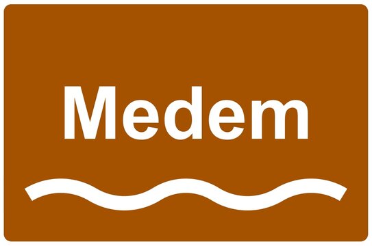 Illustration eines Flussnamenschildes des Flusses "Medem"	