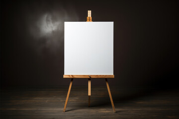 Wooden easel with blank canvas mockup. Copy space for text