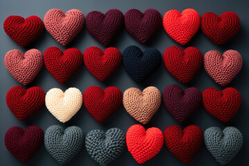 Knitted colored hearts background, pattern for Valentine's Day