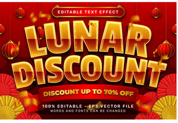 lunar discount 3d text effect and editable text effect with lanterns and Chinese ornaments