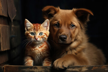 Pets dog and cat friends together