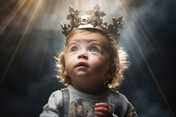 baby, little boy in royal crown, parenting concept