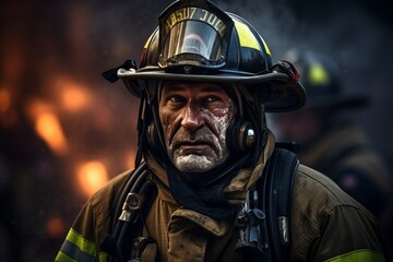 Courageous Firefighter Fearlessly Combating a Ferocious Blaze with Strength and Heroism