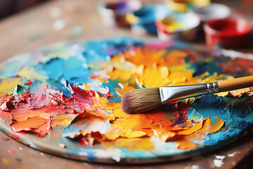 Obraz premium artist paintbrushes and palette with paints