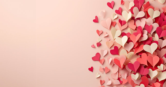 minimalist valentines day background copy white space in color block red pink with hearts roses for magazine editorial advertisement print romantic flatlay