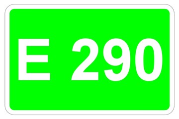 Illustration eines Europastraßenschildes der E 290 in Europa