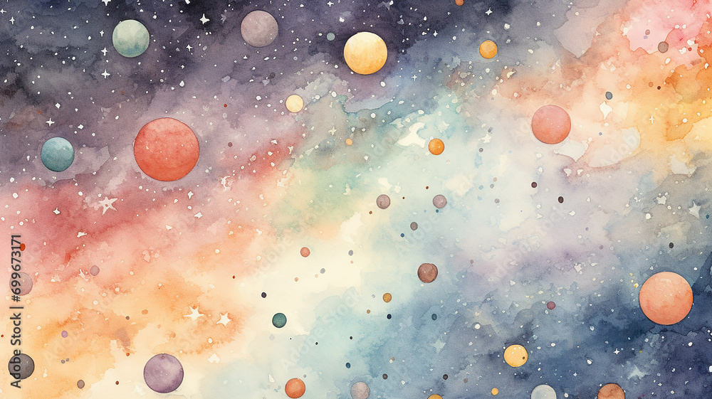 Wall mural background with stars comets and asteroids watercolor