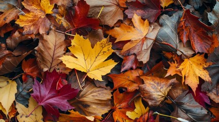 Autumn leaves background with rich and warm colors of autumn leaves. Fallen leaves on the ground