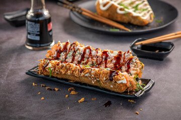 Fried Sushi roll Brazilian style. Sushi Dog.