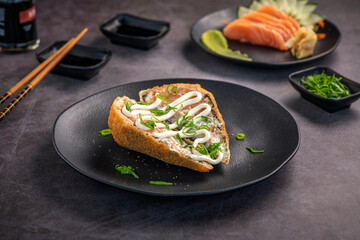 Fried Temaki Sushi. Salmon and Cream Cheese Temaki.