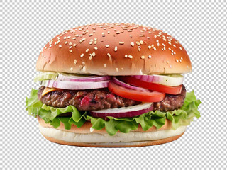 Fresh beef burger isolated on transparent backgroun