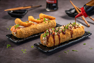 Fried Sushi Roll Brazilian style. Sushi dog.