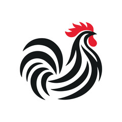 minimalist rooster logo on a white background