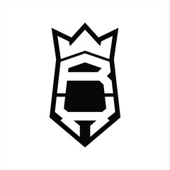 RX Letter Logo monogram hexagon shield shape up and down with crown isolated style design