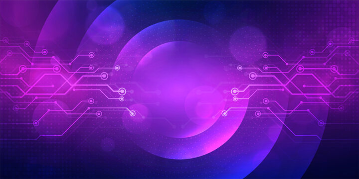 Digital technology futuristic Ai big data blue purple background, internet network connection, abstract cyber information communication, science innovation future tech, line dot illustration vector 3d