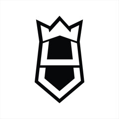 UU Letter Logo monogram hexagon shield shape up and down with crown isolated style design