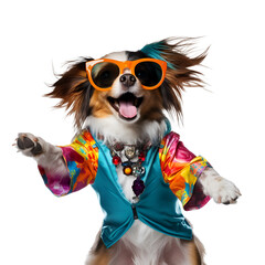 Dancing Dog in Vibrant Attire and Shades, Anthropomorphic Creature, Isolated on Transparent Background, PNG