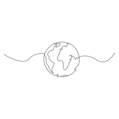Obraz premium earth globe world map Continuous One line drawing. Earth globe hand drawn insignia. Stock vector illustration 