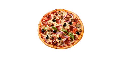 Delicious Pizza with topic on wooden plate with no background, Pizza Clipart for graphics use