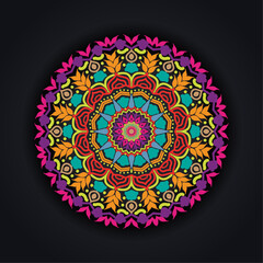 Luxury golden color and colorful Mandala Design. Mandala for Henna, Mehndi, tattoo, decoration. Decorative ornament in ethnic oriental style. Coloring book page background.