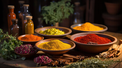 Spice Medley, Bowls Brimming with an Array of Herbs and Spices for Culinary Delight.