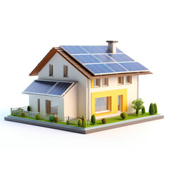 Green Living Concept, House Model with Separate Solar Panels Isolated on White.