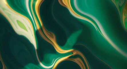 Emerald green and golden color fluid background. Generative ai - obrazy, fototapety, plakaty