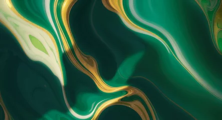 Poster Emerald green and golden color fluid background. Generative ai © designermetin