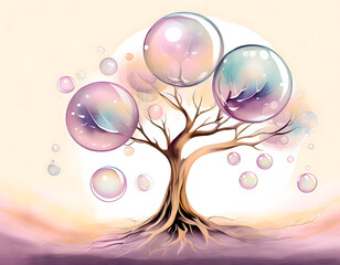 A fantasy tree with soap bubbles as leaves - obrazy, fototapety, plakaty