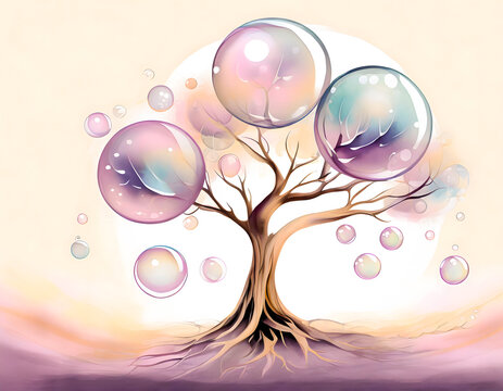 A fantasy tree with soap bubbles as leaves