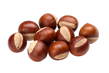 Obraz premium Top side closeup macro view of Chesnut, on a white isolated background PNG