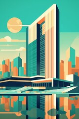 United Nations Headquarters, flat design. AI generate illustration