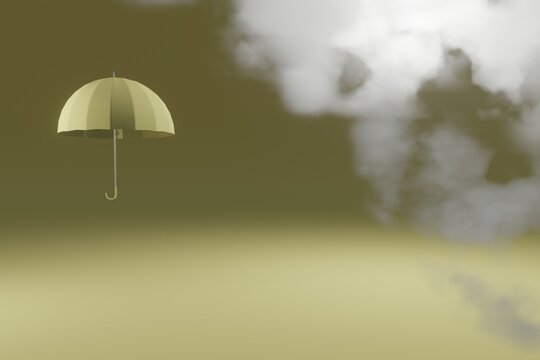 3d render of yellow umbrella and looming storm clouds